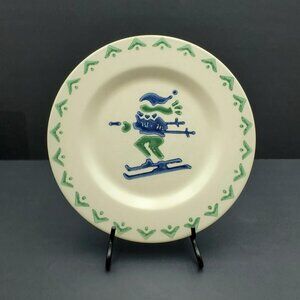 Pfaltzgraff Nordic Christmas Skier Luncheon Plate Blue Green Skier 9" Plate